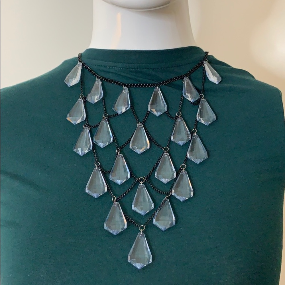Chandelier necklace blue stones black chain